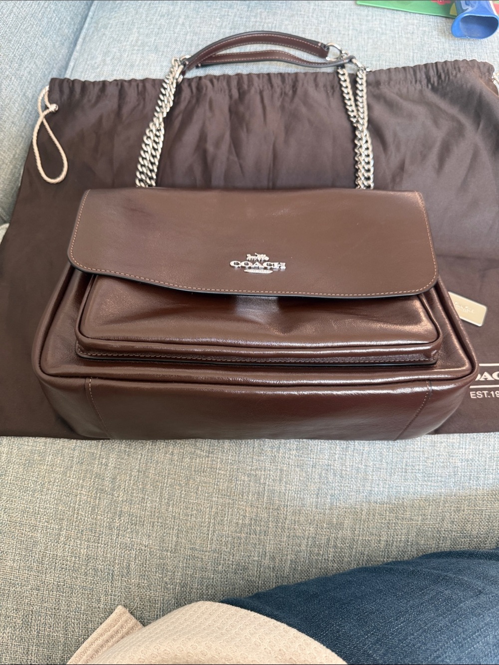 Coach Elodie Crossbody/Shoulder Maple Leather Bag with Silver Chain